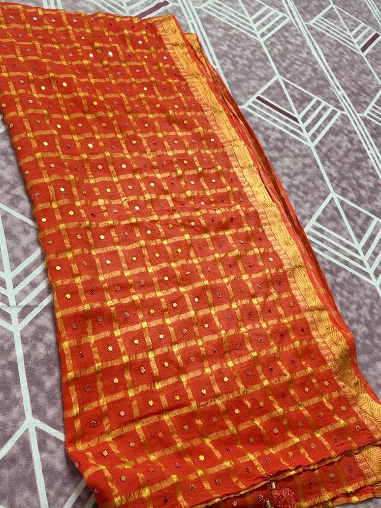 Vintage Orange Scarf with Gold Weave