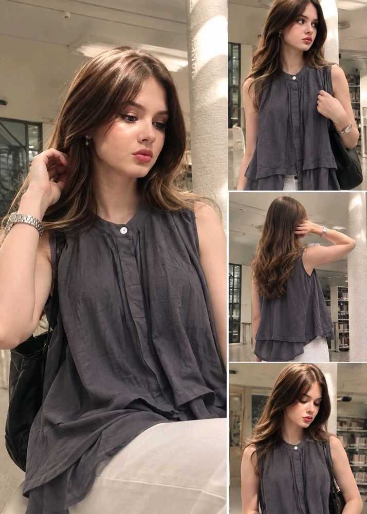 Flowy Sleeveless Dark Grey Top
