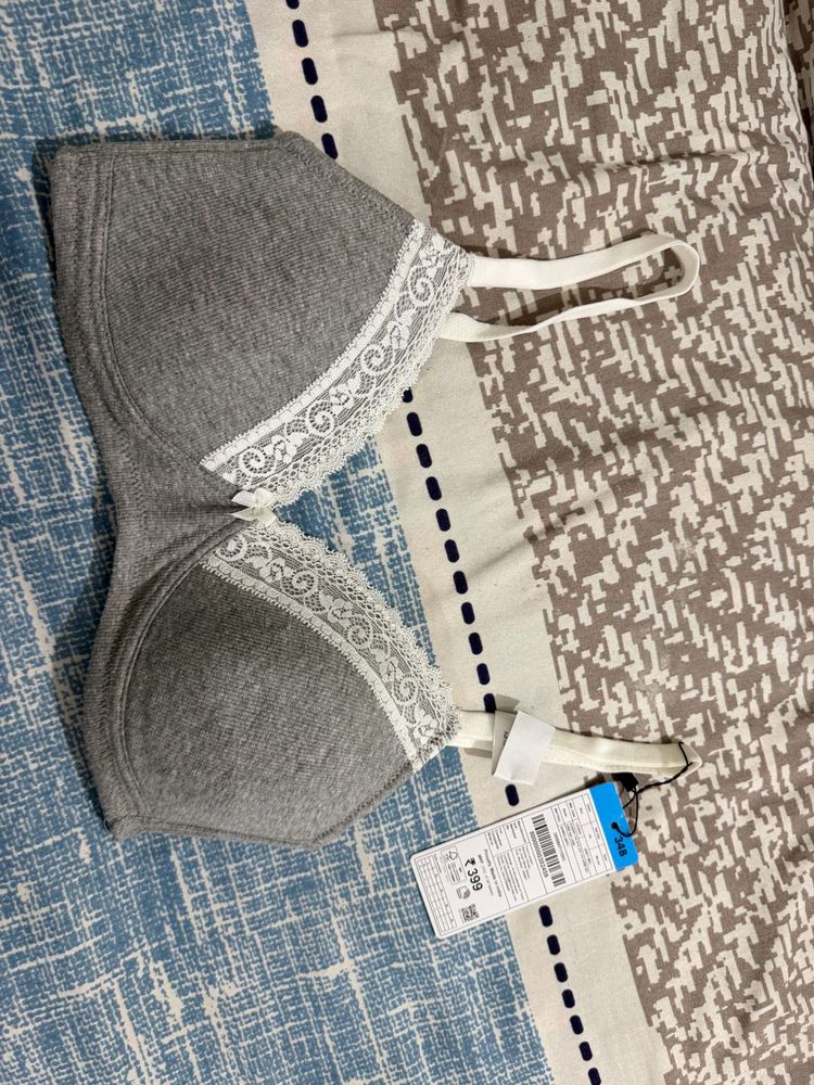 Comfortable Grey Bra with Lace Trim
