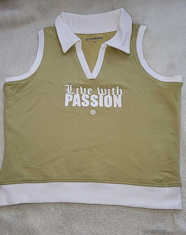 Studiofit Olive Green Sleeveless Crop Top | Size S