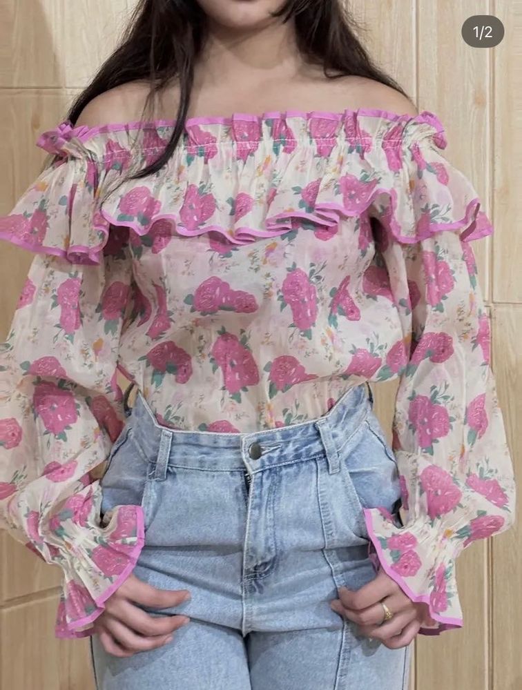 Floral Off-Shoulder Ruffle Top🌸💖