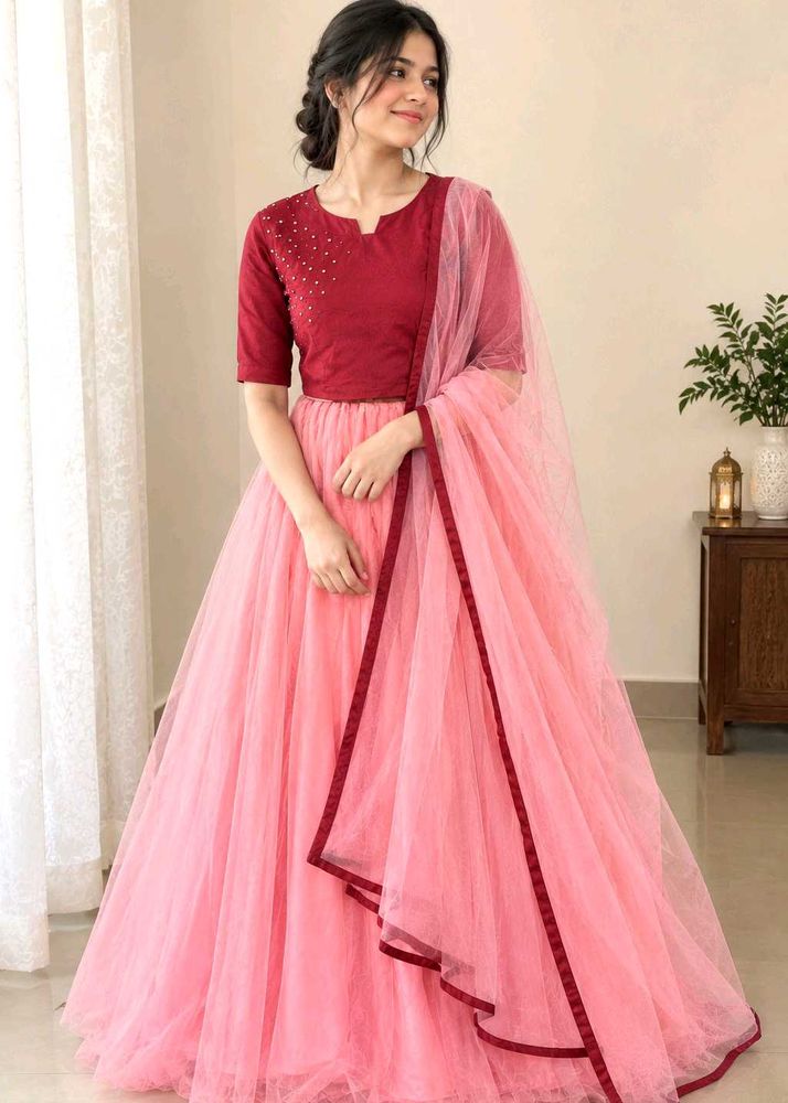 Elegant Pink Net Lehenga Choli