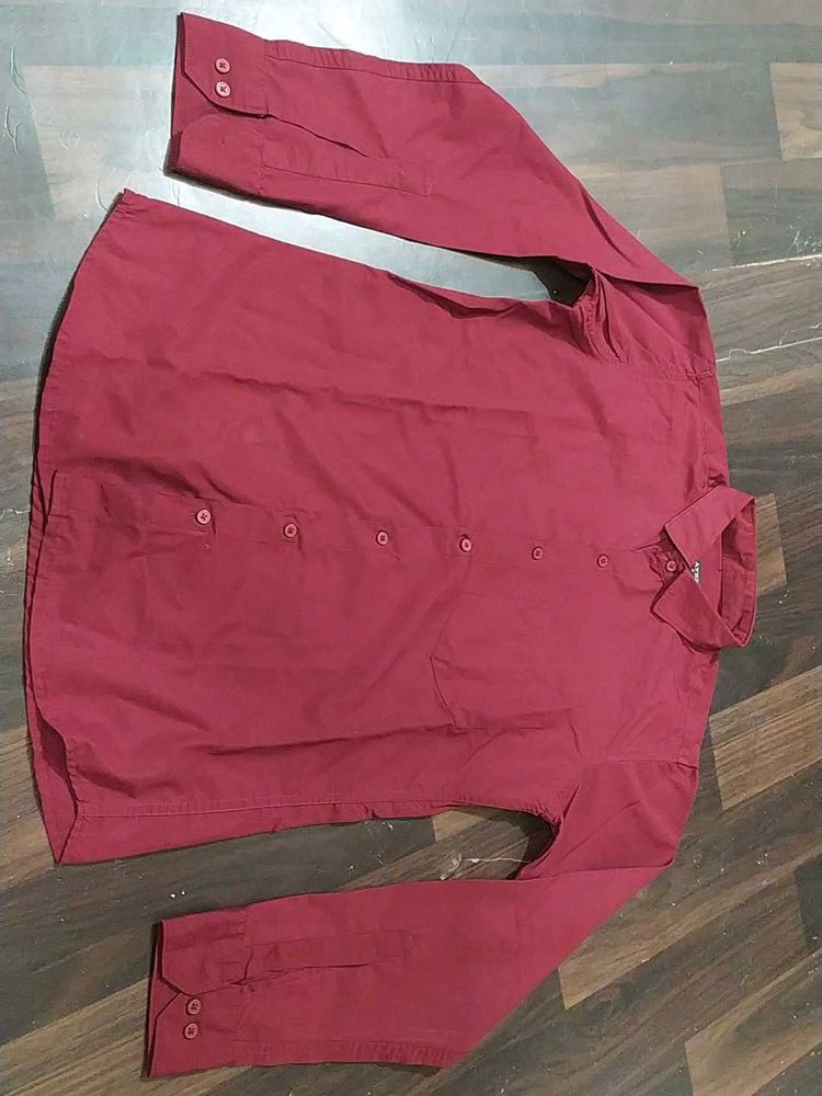Maroon Long Sleeve Button-Up Shirt