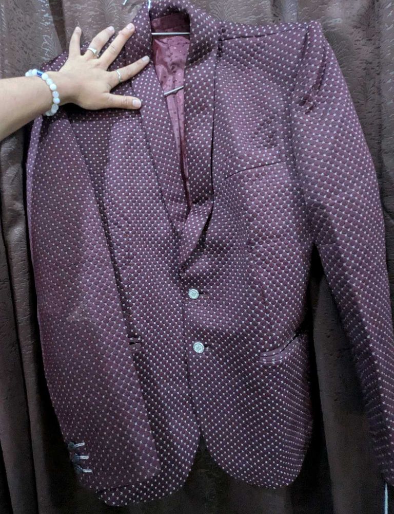 Men's Burgundy Polka Dot Blazer