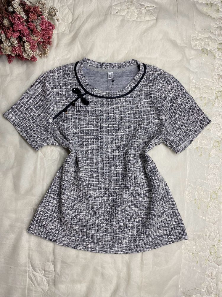 Chic Grey Textured Top cheongsam style