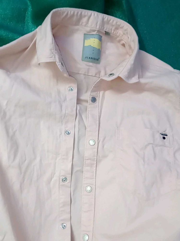 Men's Pastel Pink Snap-Button Shirt