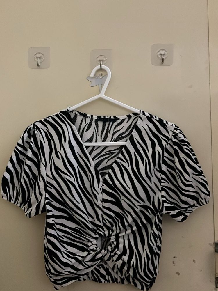 Zebra Print Twist Front Top