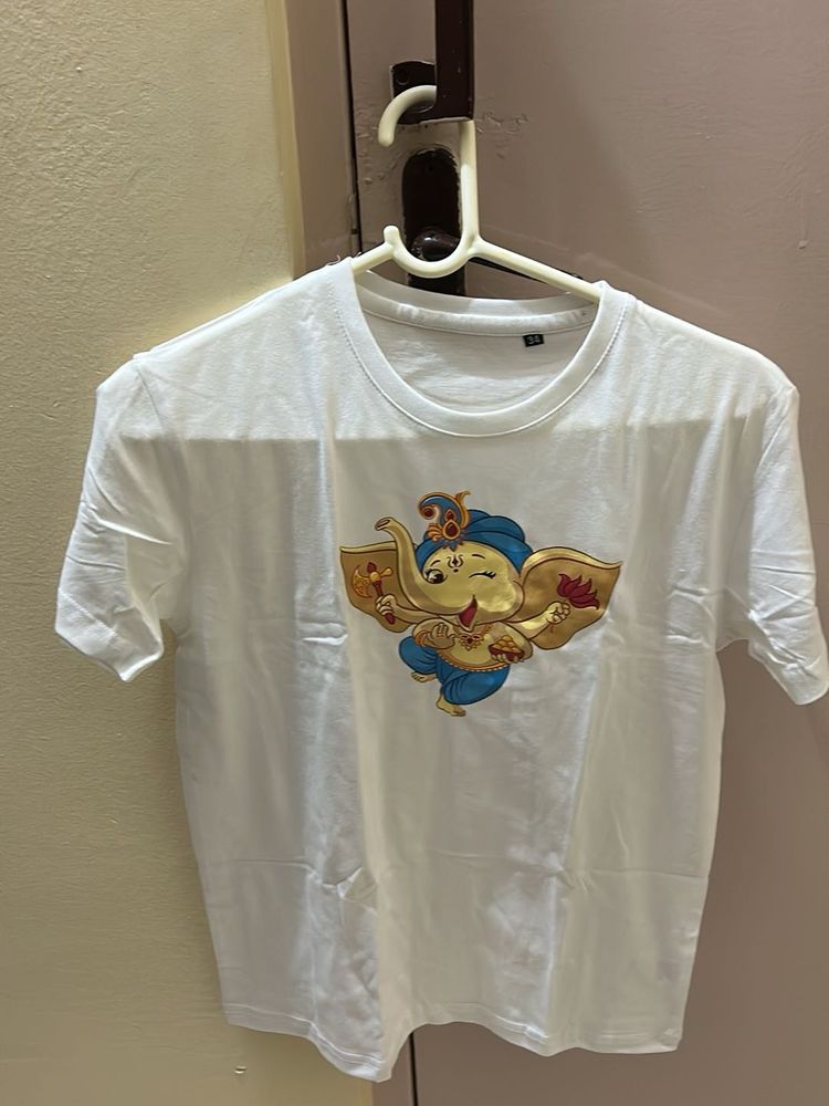 White T-Shirt with Cute Ganesha Print