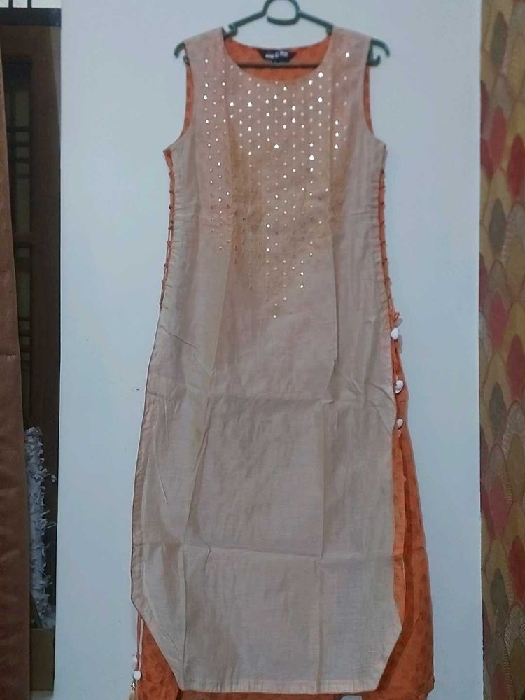 Orange Coloured Cotton Festive Kurta With Latkans