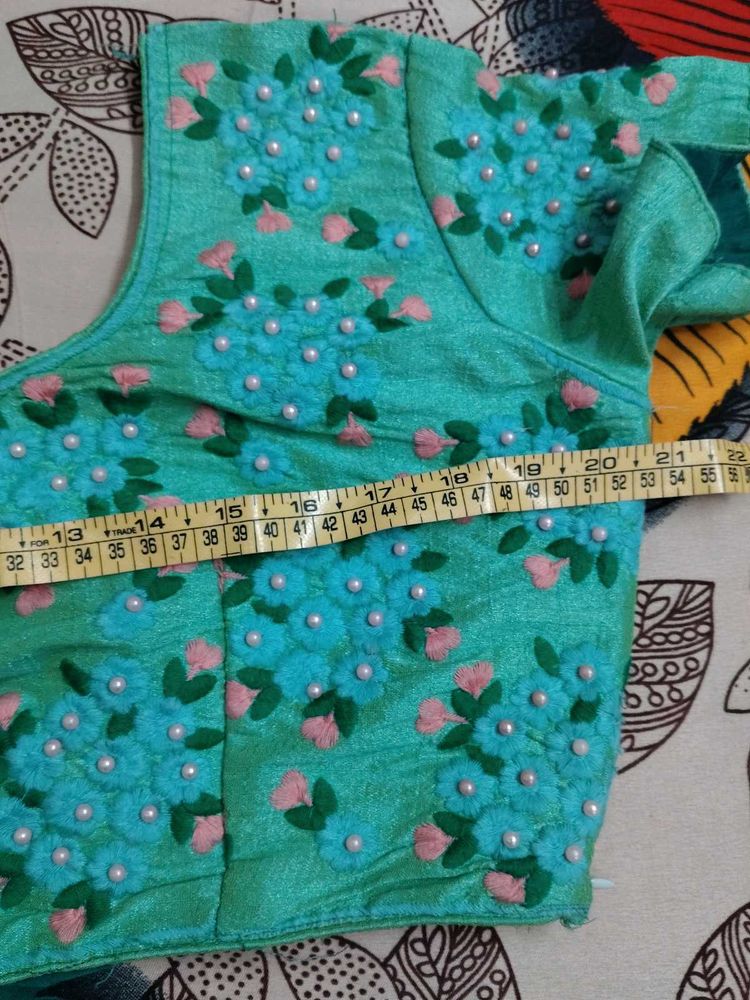 Embroidered Teal Saree Blouse