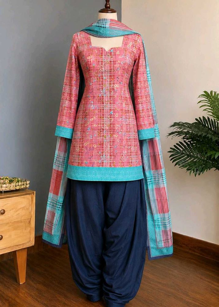 Elegant Pink &amp; Blue Kurta Set with Dupatta