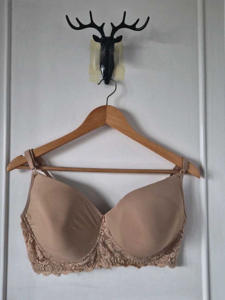 Clovia Nude Lace Trim Bra