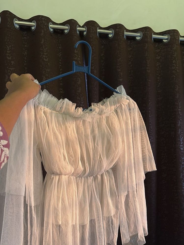Off-Shoulder white mesh top