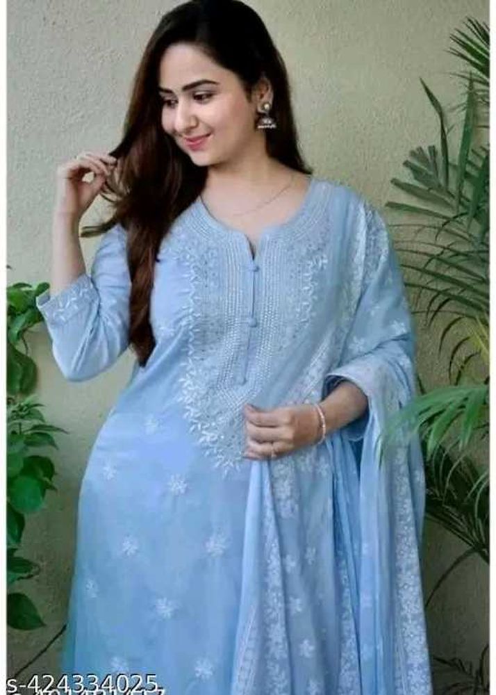 Light Blue Embroidered Kurti Set