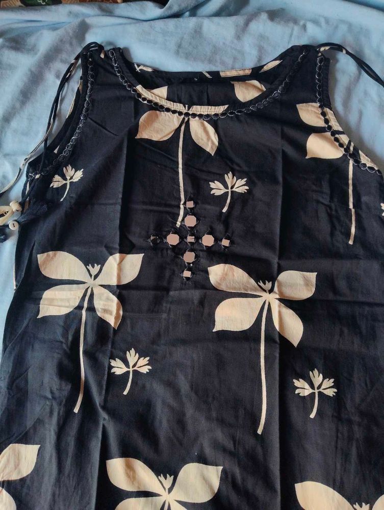 Navy Blue Kurta with Floral Print