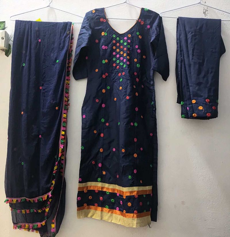 stitched suit plazo pant Navy Blue Embroidered sui