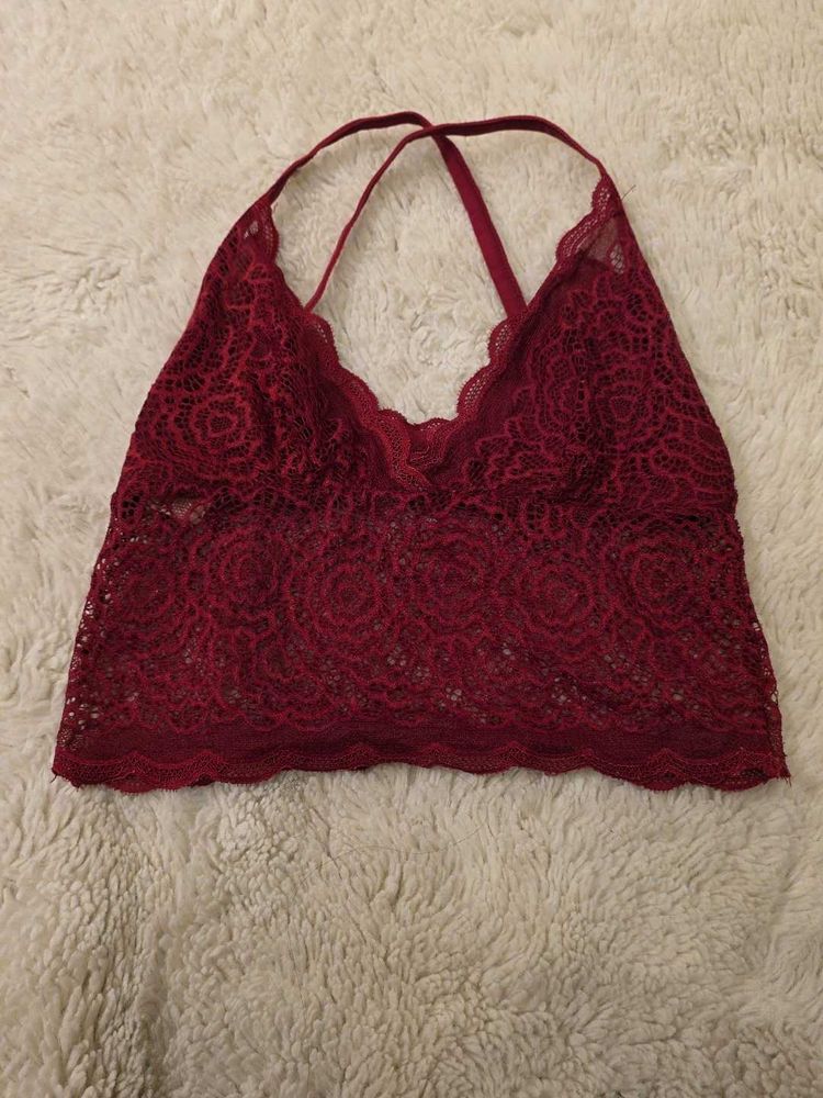 Burgundy Lace Halter Bralette
