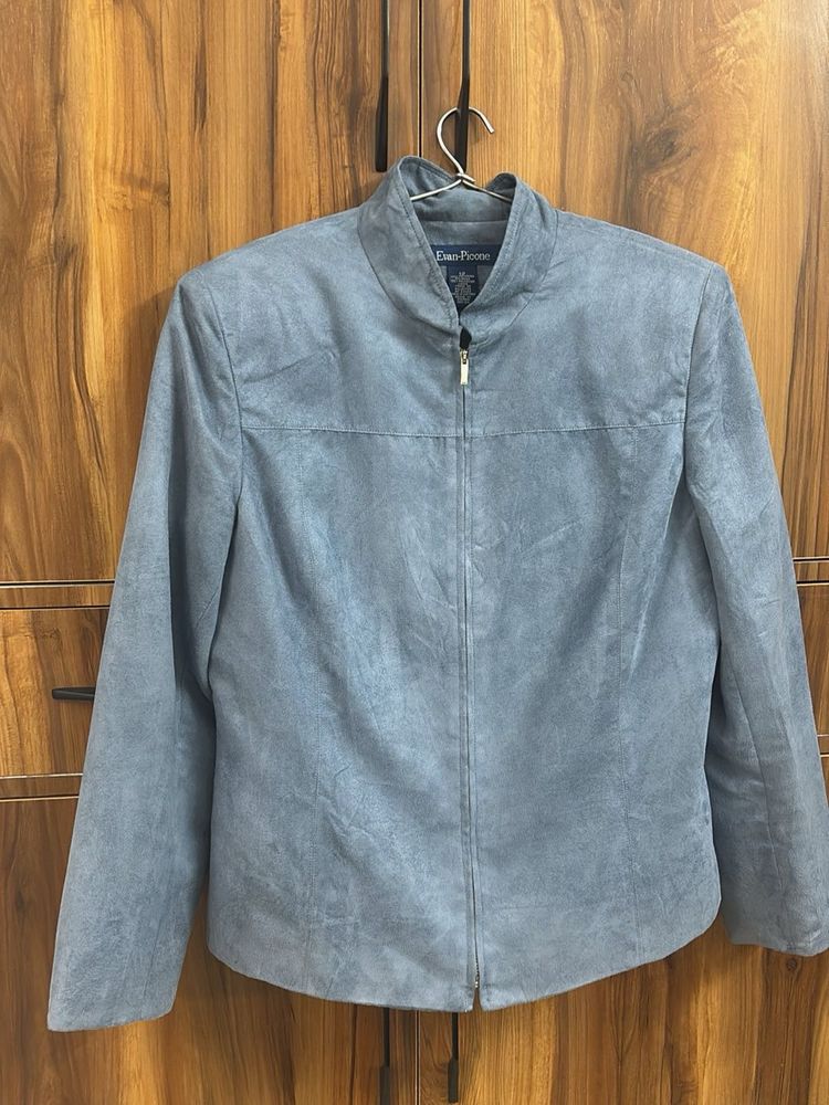 Stylish Blue Suede-Like Jacket