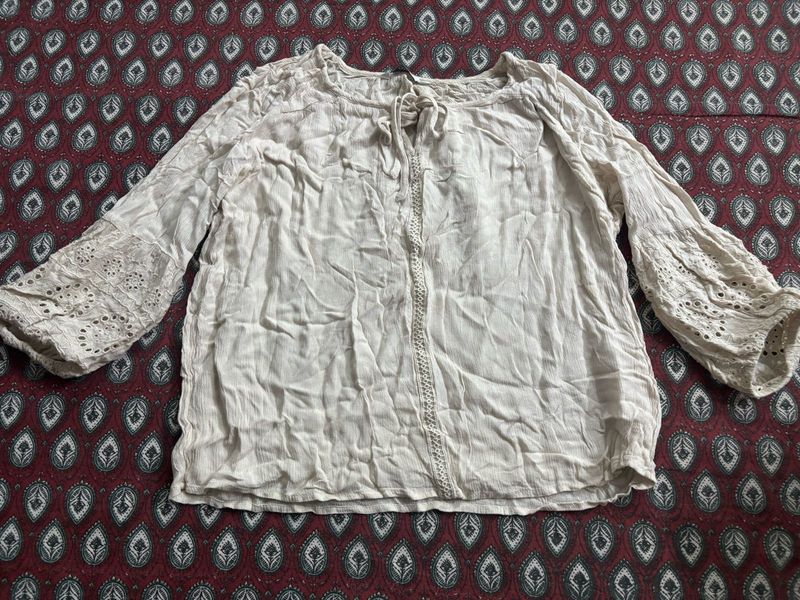 Boho Eyelet Sleeve Blouse