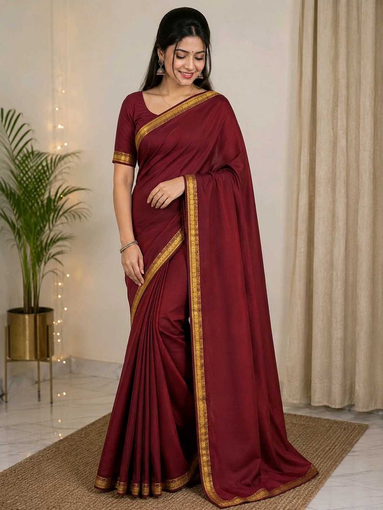 Elegant Maroon Saree with Gold Border