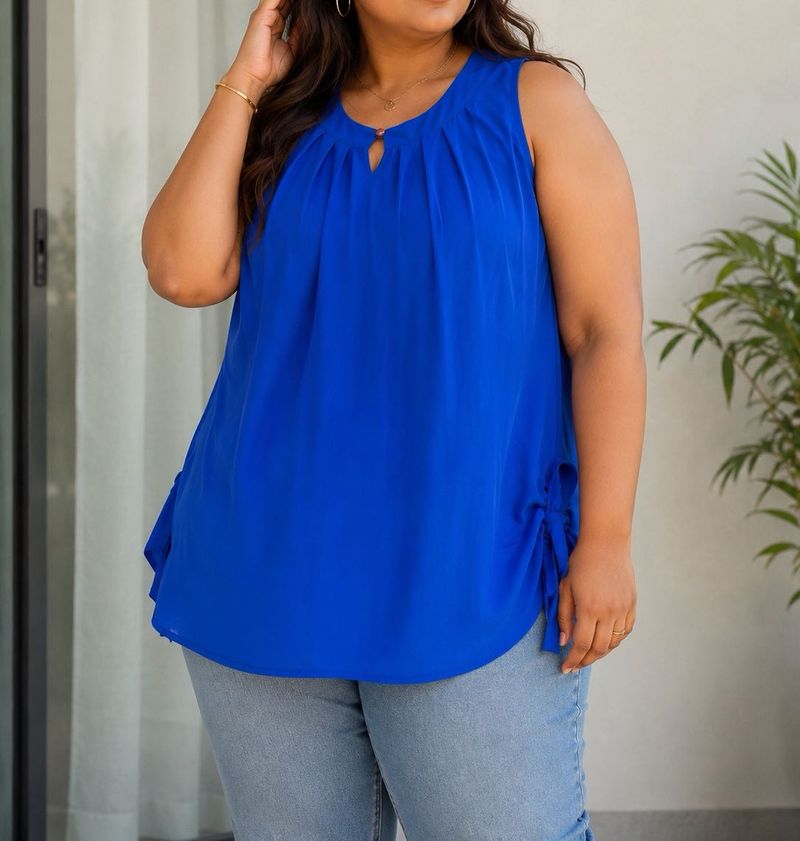 Vibrant Blue Sleeveless Top with Tie Detail