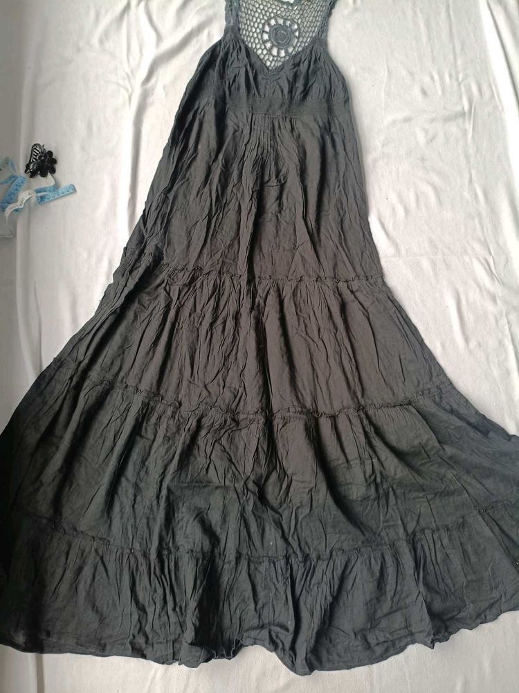 Boho Tiered Maxi Dress with Crochet Detail