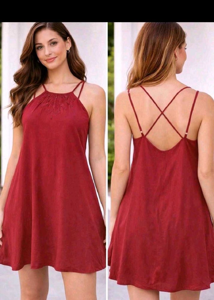 Chic Red Halter Neck A-Line Dress