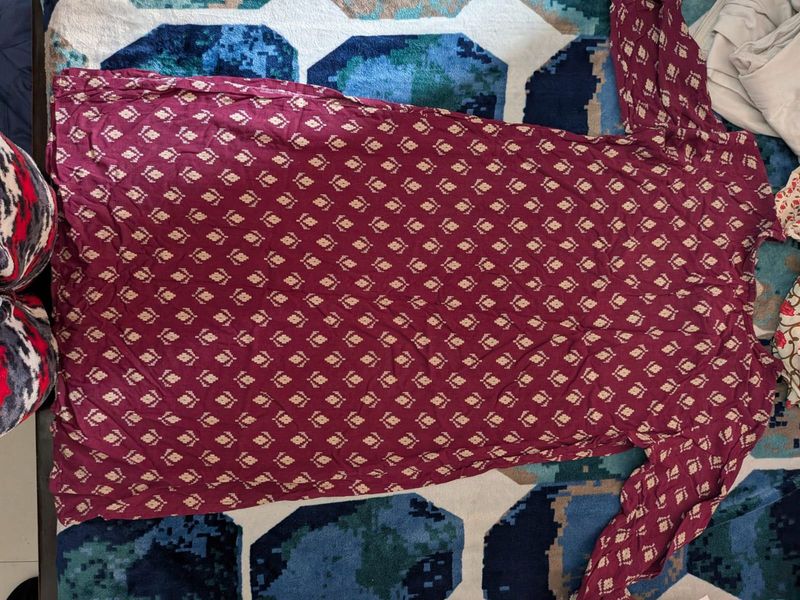 Printed Maroon Kurta