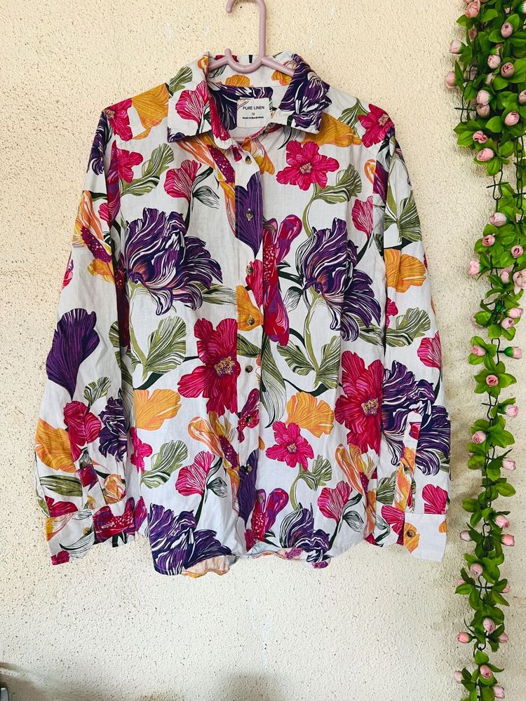 Vibrant Floral Print Linen Shirt