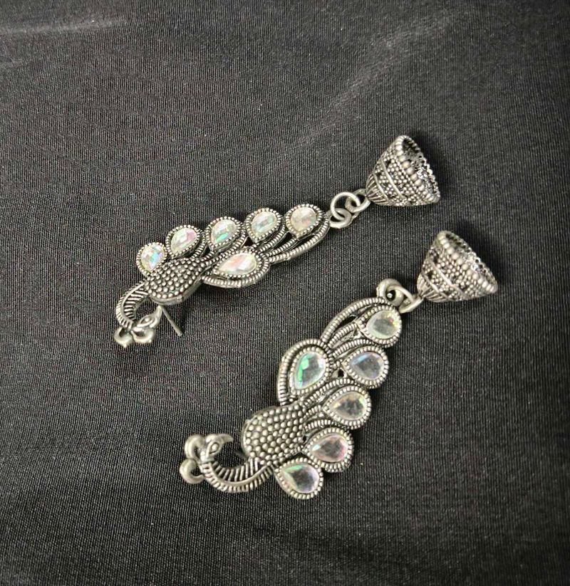 Oxidized Peacock Jhumka Earrings