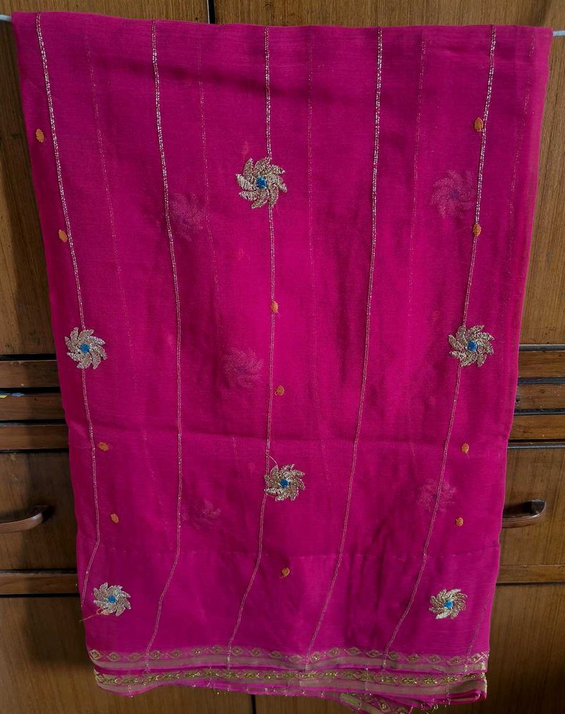 Vibrant Pink Embroidered Saree
