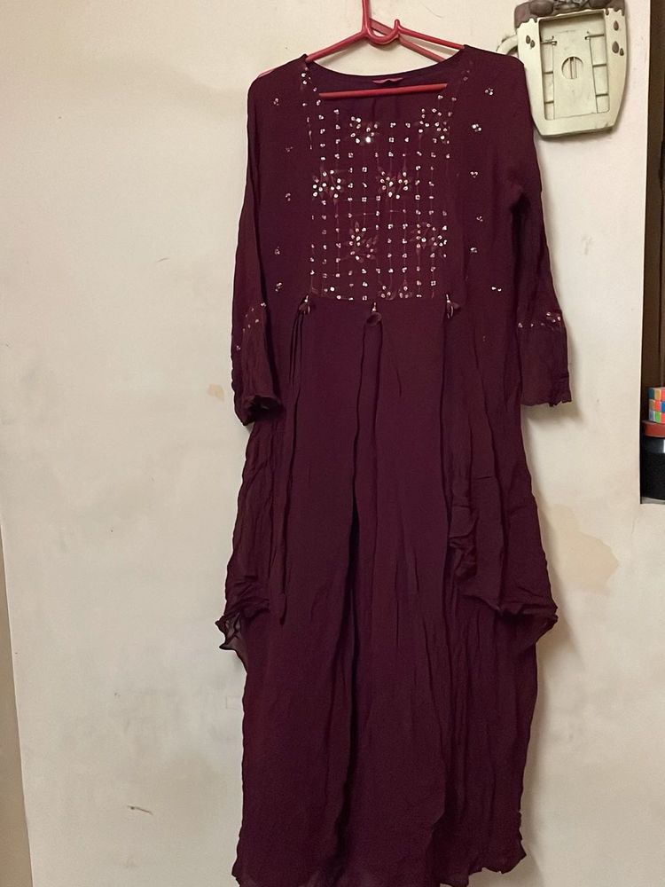 Maroon Embellished Anarkali Kurti