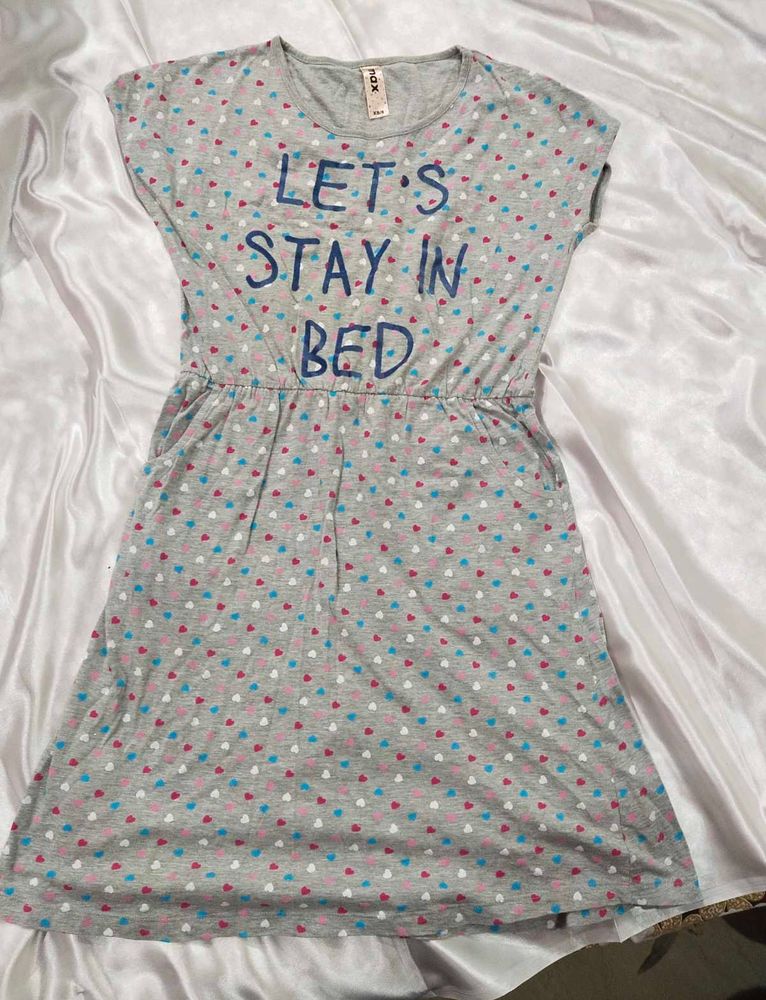 Grey Heart-Print Lounge Dress – Cute &amp; Comfy!