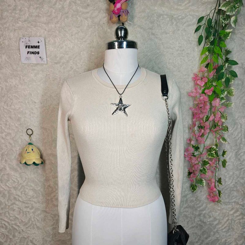 Zara Ribbed Long Sleeve Crop Top