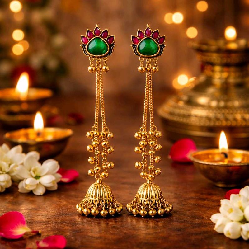 Kashmiri Jhumka Earrings with Chain