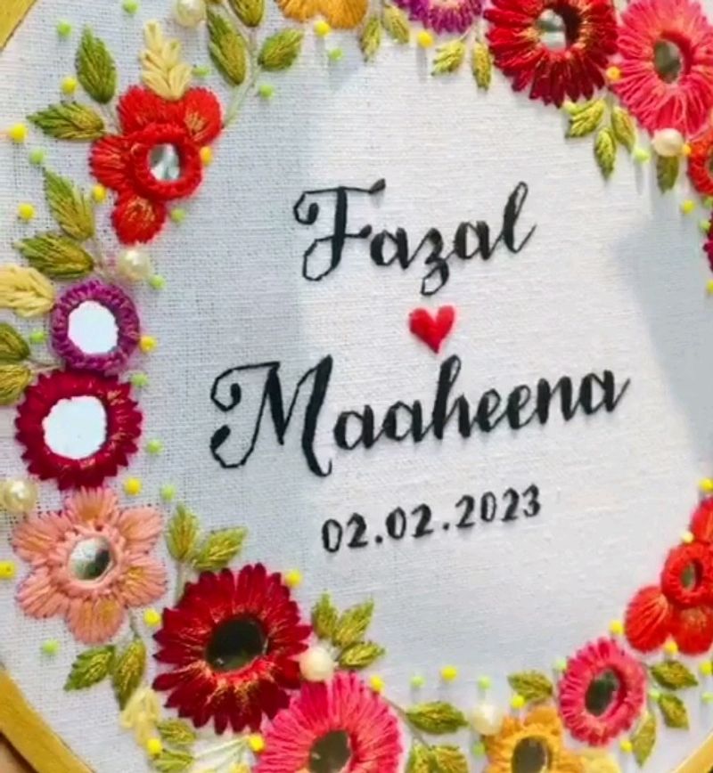 Couple Name Hoop With Mirror Embroidery