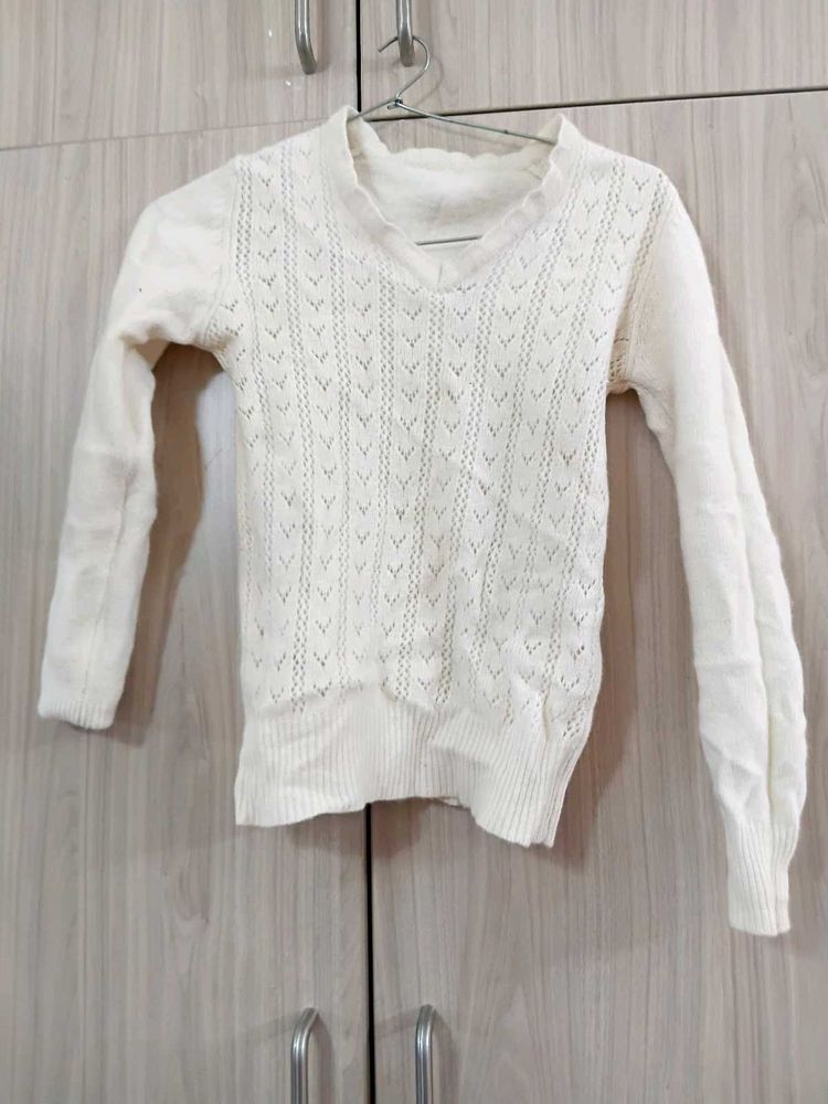 Cream Knit V-Neck Sweater