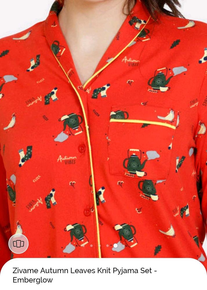 Red Patterned Zivame Pajama Set