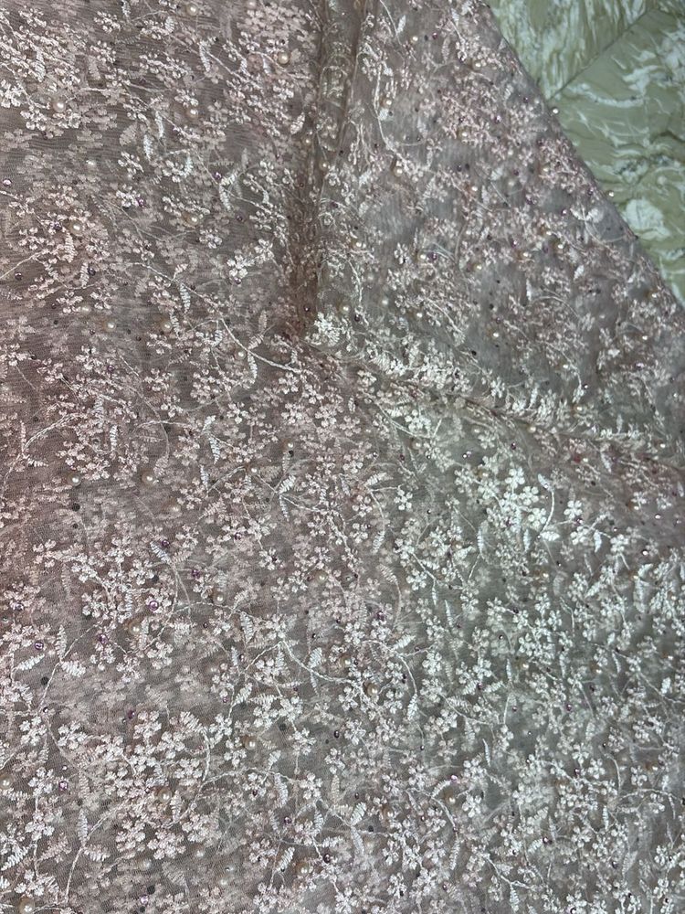 Baby pink Embroidered Net Dress Material