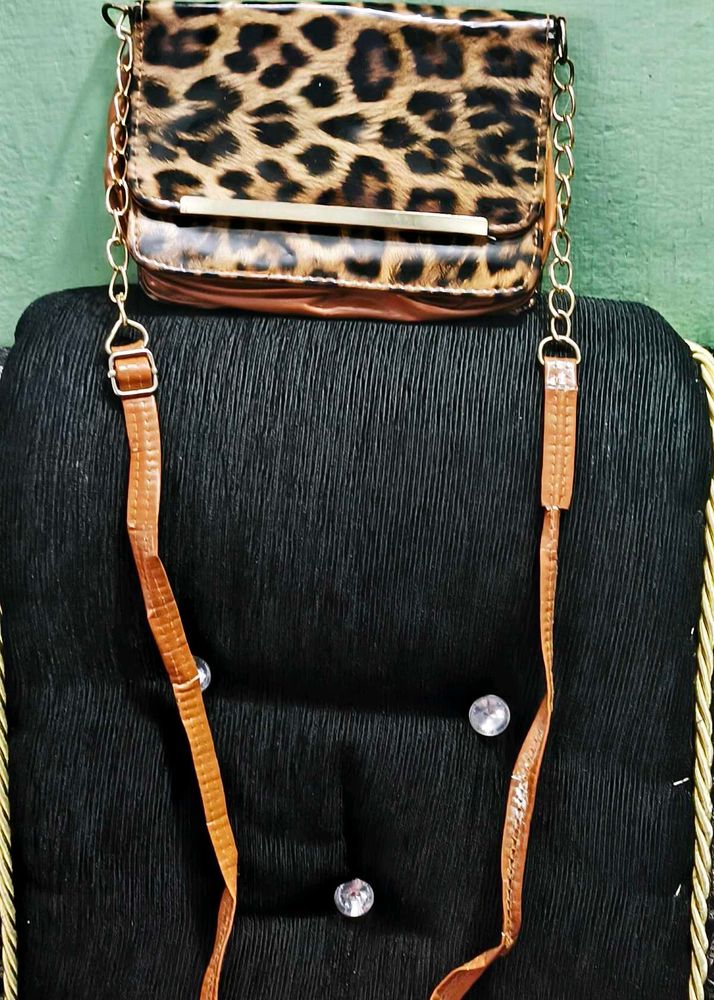 Leopard Print Clutch with Gold Chain Sling bag