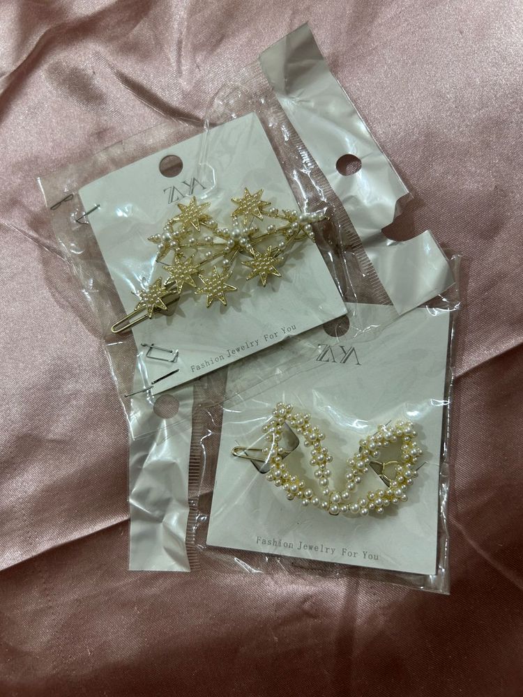 2x Pearl &amp; Star Hair Clips Set