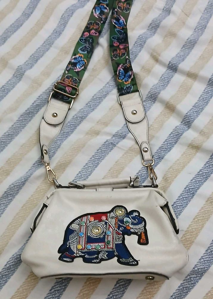 Embroidered Elephant Patch Purse