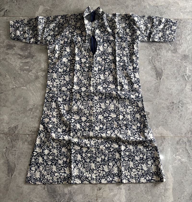 Floral Print Tunic Dress With Mandarin Collar
