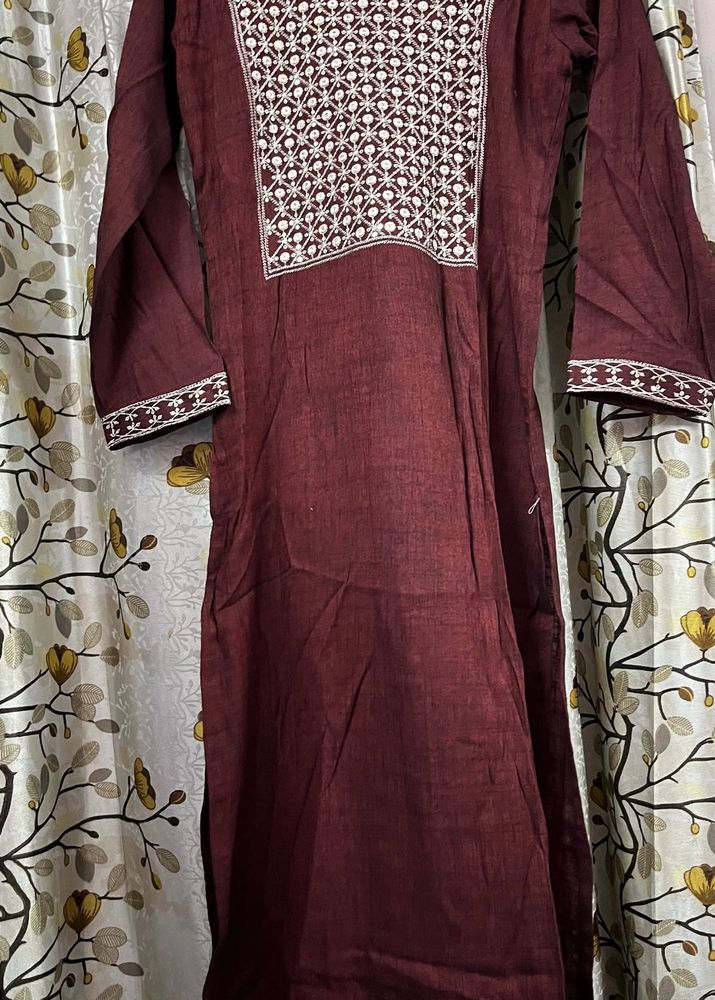 Maroon Embroidered Kurta