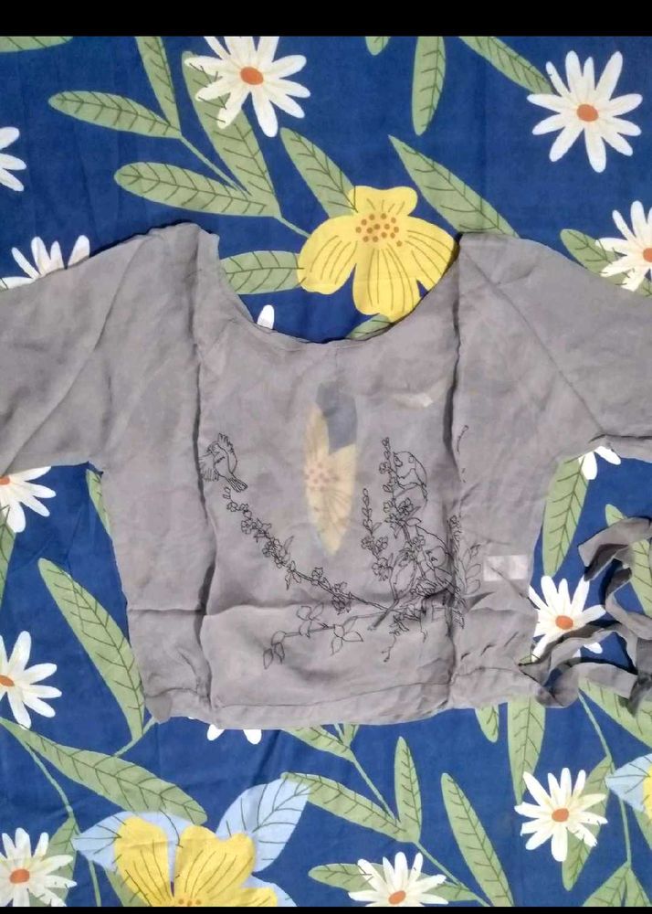 Grey Embroidered Blouse