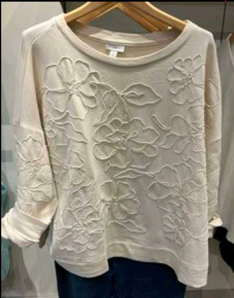 Cream Floral Textured Sweatshirt