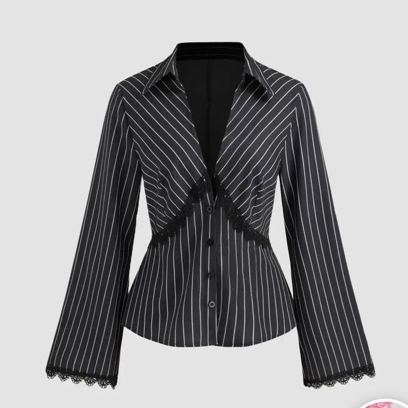 Pinstripe Lace Trim Blouse