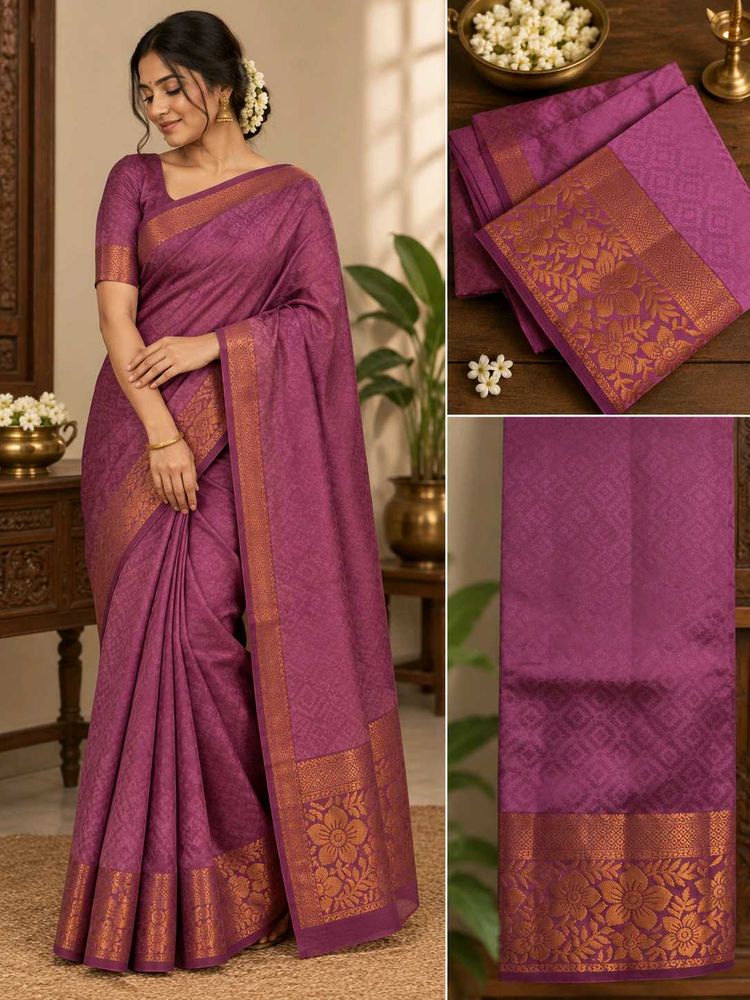 Elegant Purple Saree with Golden Border