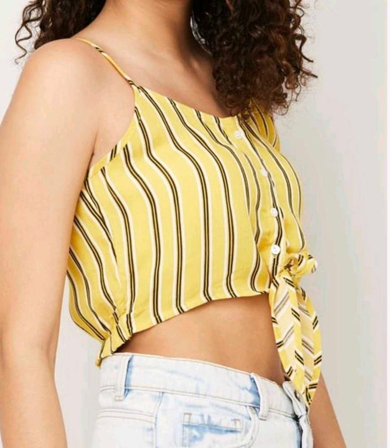 Ginger Yellow Striped Tie-Front Crop Top