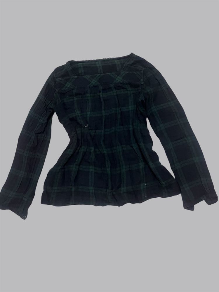 Green Plaid Long Sleeve Top